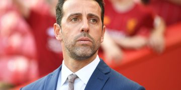 LIVERPOOL, ENGLAND - AUGUST 24: Arsenal Technical Director Edu the Premier League match between Liverpool FC and Arsenal FC at Anfield on August 24, 2019 in Liverpool, United Kingdom. (Photo by Stuart MacFarlane/Arsenal FC via Getty Images)