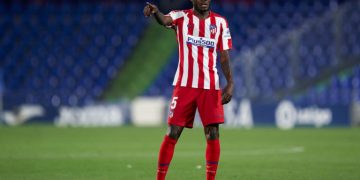 GETAFE, SPAIN - JULY 16: Thomas Partey of Club Atletico de Madrid looks on during the La Liga match between Getafe CF and Club Atletico de Madrid at Coliseum Alfonso Perez on July 16, 2020 in Getafe, Spain. (Photo by Mateo Villalba/Quality Sport Images/Getty Images)