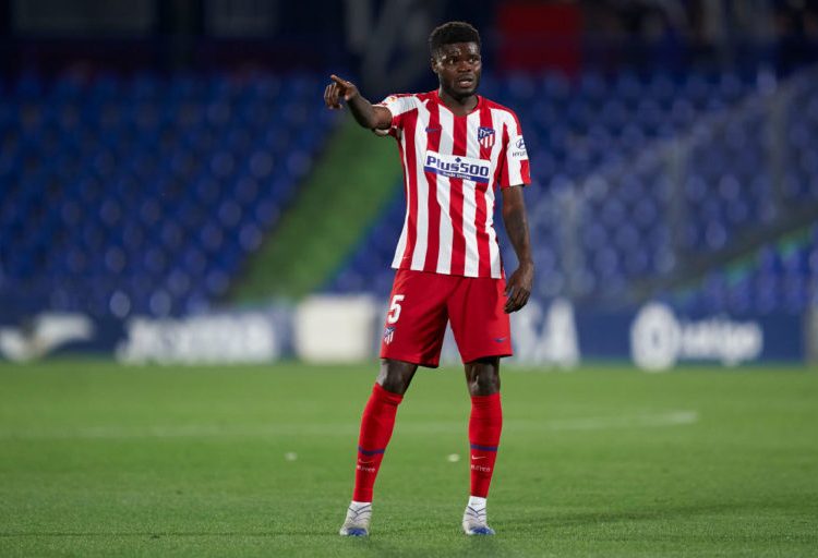 GETAFE, SPAIN - JULY 16: Thomas Partey of Club Atletico de Madrid looks on during the La Liga match between Getafe CF and Club Atletico de Madrid at Coliseum Alfonso Perez on July 16, 2020 in Getafe, Spain. (Photo by Mateo Villalba/Quality Sport Images/Getty Images)