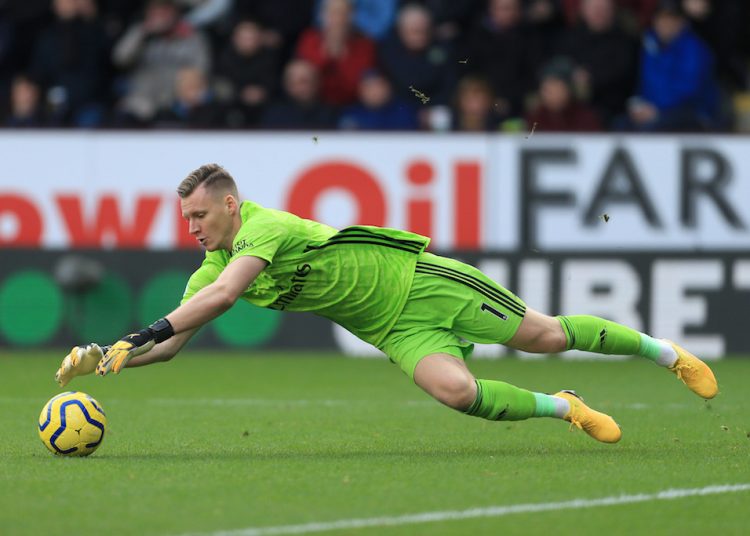2nd February 2020 - Premier League - Burnley v Arsenal - Arsenal goalkeeper Bernd Leno dives to collect the ball - Photo: Simon Stacpoole / Offside.