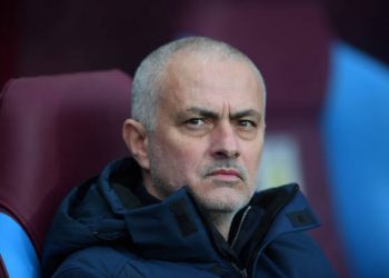 BIRMINGHAM, ENGLAND - FEBRUARY 16: Jose Mourinho of Tottenham Hotspur looks on ahead of the Premier League match between Aston Villa and Tottenham Hotspur at Villa Park on February 16, 2020 in Birmingham, United Kingdom. (Photo by Laurence Griffiths/Getty Images)