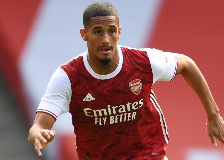 LONDON, ENGLAND - SEPTEMBER 05: William Saliba of Arsenal during a pre season friendly between Arsenal and Aston Villa at Emirates Stadium on September 05, 2020 in London, England. (Photo by Stuart MacFarlane/Arsenal FC via Getty Images)