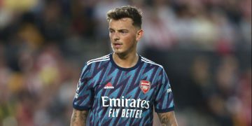 BRENTFORD, ENGLAND - AUGUST 13: Arsenal's Ben White during the Premier League match between Brentford and Arsenal at Brentford Community Stadium on August 14, 2021 in Brentford, England. (Photo by Rob Newell - CameraSport via Getty Images)